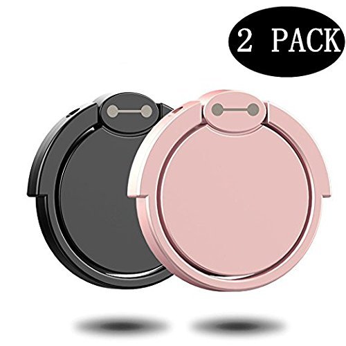 [2 Pack] Finger Ring Stand, 360° Rotary Cell Phone Holder Finger Loop Grip Mount Universal Smartphone Kickstand Compatible iPhone 6/6s Plus, iPhone 7/7 Plus, Samsung Galaxy S8/S8 -Black+ Rose Gold