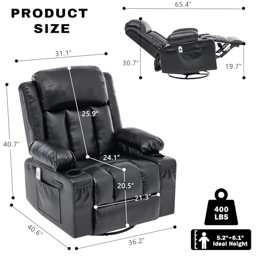 Image of Rocker Recliner with Heat and Massage, Swivel Chair with Cup Holder
