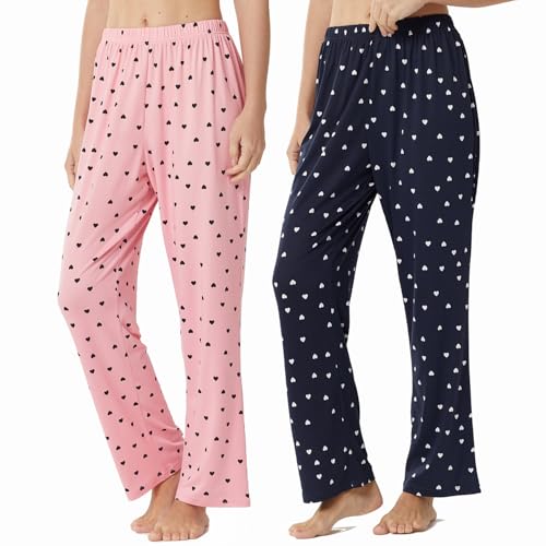 Pantalon de pyjama pour femme LANBAOSI lot de 2 en maille fluide et douce pour la nuit