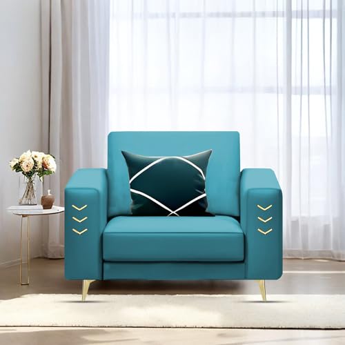 Image of Casaliving Falco 1 Seater Sofa Set for Living Room (Turquise Fabric) Premium Fabric Sofa