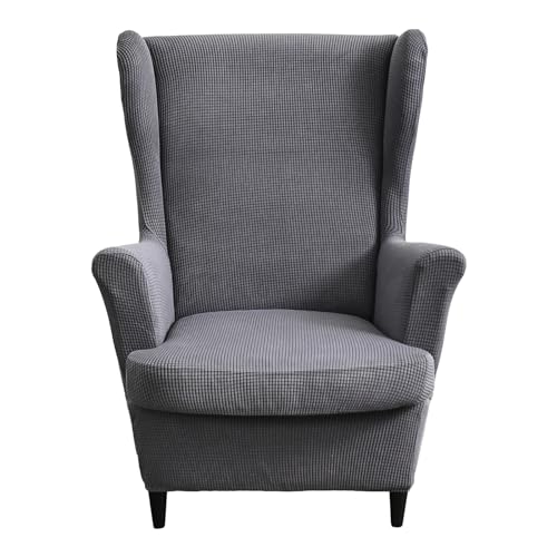 volumoon Funda Elástica Sillón de Orejas, Funda Butaca Orejera con Funda de Cojín, Funda Cubre Sillón Relax 1 Plaza Espesar para Dormitorio, Recepción, Club (Gris)
