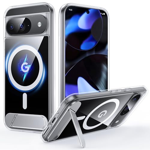 Image of for Google Pixel 9 Case /Pixel 9 Pro Case with MagSafe [Adjustable Kickstand][Charge While Standing][Military Shockproof][Anti-Yellowing] Transparent Soft Silicone Bumper Phone Case Slim,Clear