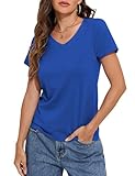 Hilor Women's Soft Cotton Tops Basic V Neck T Shirts Loose Fit Summer Short Sleeve Tee Tops Royal Blue M