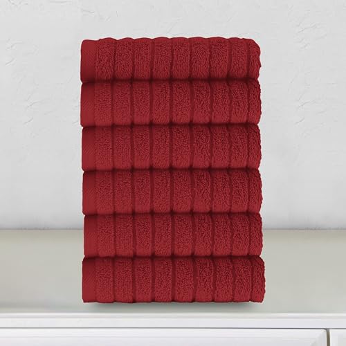 Image of Elegant Comfort 100% Turkish Cotton Corduroy Ribbed Luxury Washcloths 6 Pack Soft 13 x 13 Inch - Higly Absorbent, Durable, Quick Dry, Spa Premium Hotel Quality for Bathroom or Travel, Burgundy