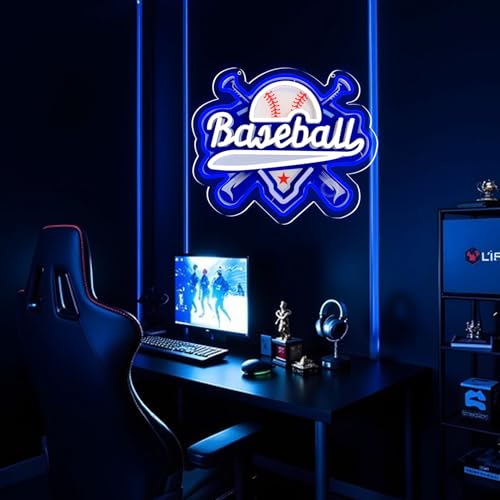 Image of Baseball Neon Signs Dimmable Baseball Neon Lights Wall Decor for Club Dormitory Bedroom Shop Home Birthday Party Gift Art for Kids Fans-14.65 x 12.2 IN-USB Powered-Acrylic