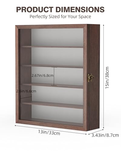 Image of TJ.MOREE 5-Tier Sunglasses Organizer Storage Wall Mounted: 13 x 15 inches Eyewear Display Case Rustic Wood Eyeglasses Holder Large Glasses Storage Box, Brown