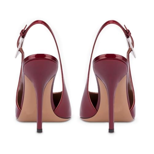 Slingback Pointed Closed Toe Stiletto High Heels Pumps for Women, Patent Leather Metal Buckle Strap Sandal Dress Shoes4