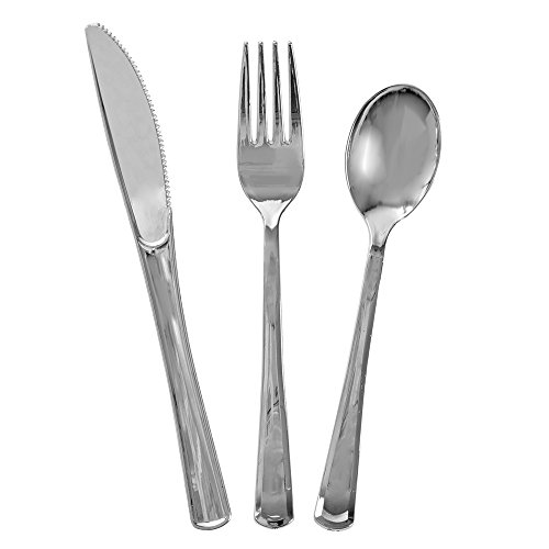 Unique Party- Assorted Plastic Cutlery Set | Silver | 18 Pcs. Lot de Couverts en Plastique, 30260, Argenté, 6.75 inches