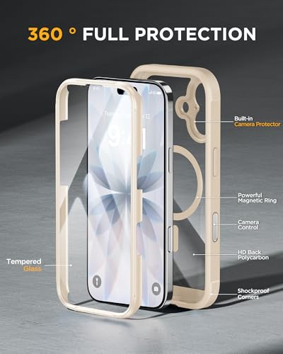 Image of miracase for iPhone 16 Case 6.1'', Full-Body Bumper Phone case with Built-in Full Glass Screen &Camera Control,No Gap,Compatible with MagSafe,Drop Proof 16 Cover,Gold