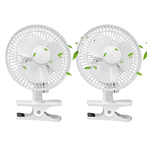 EVELYN 6-Inch Clip Fan Two Quiet Speeds, Strong Grip Clamp, 360 Degree Adjustable Tilt, Ideal for Home, Office, Dorm, White, 2PCS