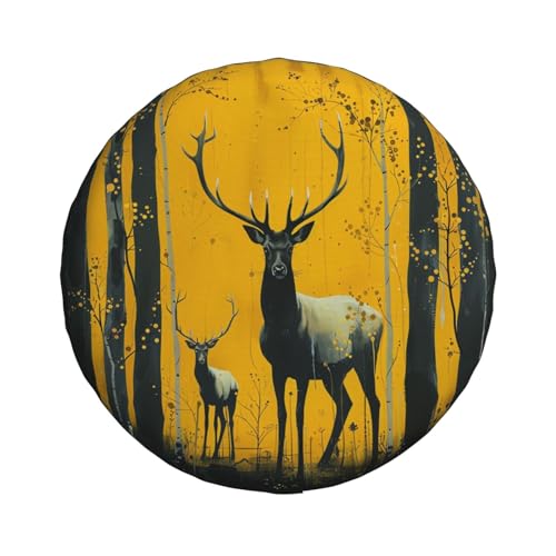 Image of Deer Spare Tire Cover Wheel Protectors Weatherproof Deer Pattern Wheel Covers Universal Fit for Trailer RV SUV Truck Camper Travel Trailers Accessories 15 Inch