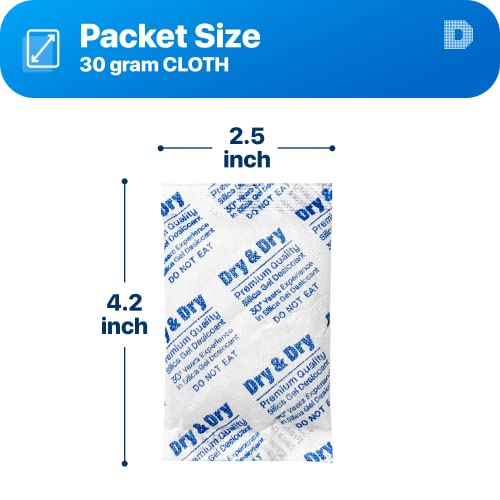 Image of Dry & Dry 30 Gram [500 Packets] Silica Gel Packets Desiccants, Silica Packets - Rechargeable Moisture Absorbers for Food Storage, Electronics, 3D Filament & Safes