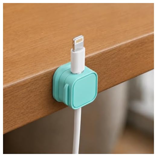 4 Pack Magnetic Cable Clips for Desk, Charging Cable Organizer Holder, Cord Management Clips for USB Cable Phone Charger Wire, Cyan
