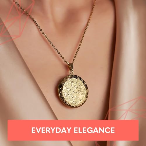 Locket Necklace for Women Girls, 18” Jewelry Chain, Picture Photo Inside, Cadenas para mujer, Personalized Custom Name Gold Locket, Customized Couples Locket, Silver, Rose Gold, Gold2