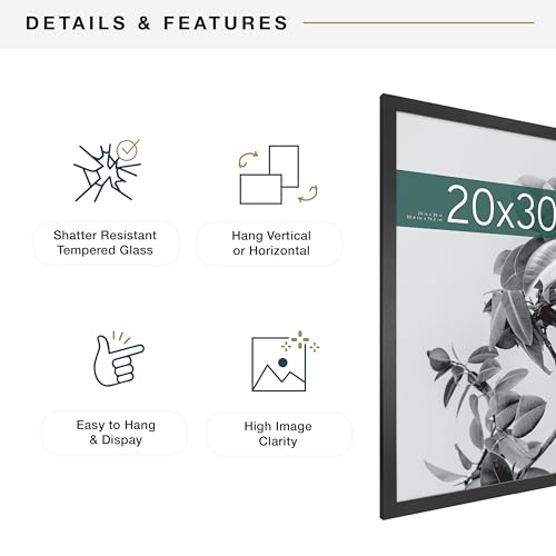 MCS Studio Gallery 20x30 Poster Frame Black Woodgrain, Vertical & Horizontal Wall Hanging Large Picture Frame for Photos, Posters & Art Prints (1-Pack)
