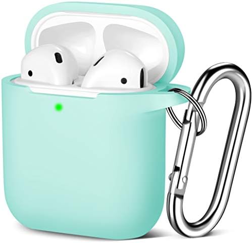 Maledan Compatible with Airpods Case 2 & 1, Silicone Shockproof Protective Airpod Skin Cover, Waterproof [Front LED Visible] Support Wireless Charging with Carabiner, Black