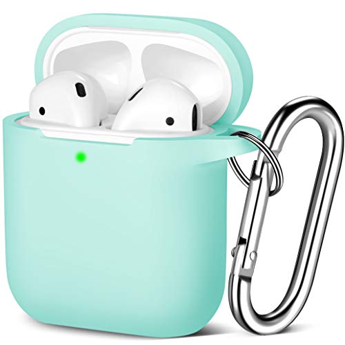 Maledan Funda Compatible con Airpods 2 & 1, Protector Completo Funda de Silicona Airpod Case [Front LED Visible] Soporte de Carga inalámbrica con mosquetón,Mar Azul