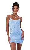 Women's Light Blue Short Tight Homecoming Dress Sparkly Sequin Prom Cocktail Gown Sexy Backless US0