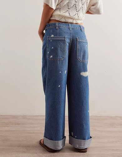D-Sun Women Wide Leg Jeans Mid Rise Casual Straight Leg Denim Pants Baggy Boyfriend Cargo Jeans with Pockets3