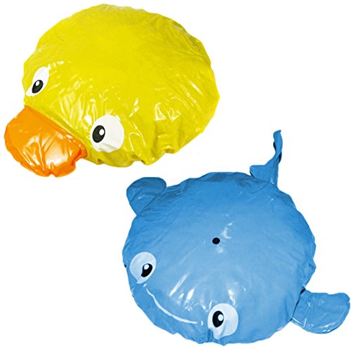 kilofly Fun Shower Caps Value Pack [Set of 2], Yellow Duck & Blue Dolphin