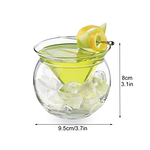 RXMORI 2pcs Stemless Martini Glasses with Chiller Set, Glass Caviar Chiller Server Set, Universal Martini, Wine, Liquor Cocktail Chiller Cup, Cocktail Glass with Ice Holder for Martini(150ml)
