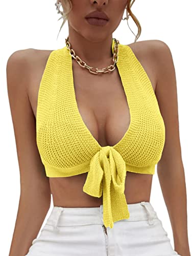 Amarmia Women's Sexy Deep V Neck Crop Tops Halter...