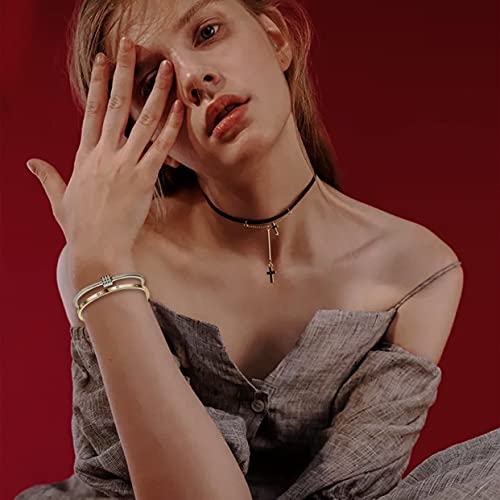 Gold/Rose/White Gold Plated Love Friendship Bracelet Personality Stackable Stainless Steel Bangle With Cubic Zirconia Crystal Bangle Bracelets Present Gift For Women Teen Girls (2Ps 4Mm-Screw Gold) #TOP6