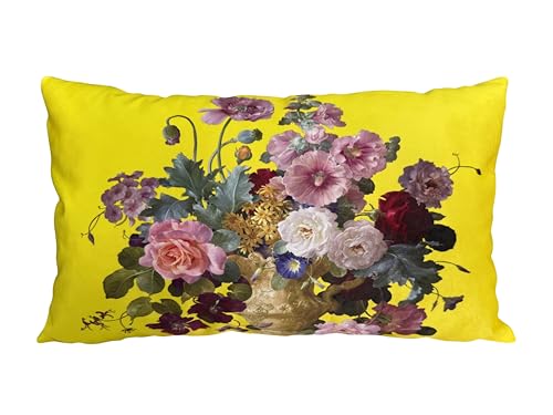 whooplaArt Vintage Yellow Floral Bouquet Throw Pillow Cover, 12x20 Inch Double-Sided Printed Soft Plush Decorative Lumbar Pillow Case for Living Room Bedroom Sofa Chair Home Decor