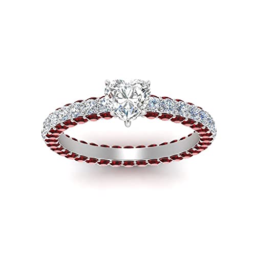 Image of 55Carat Choose Your Gemstone Eternity Ring Sterling Silver Heart Shape Side Stone Engagement Rings Affordable for your Girlfriend, Wife, Wedding Partner US Size 4 TO 12