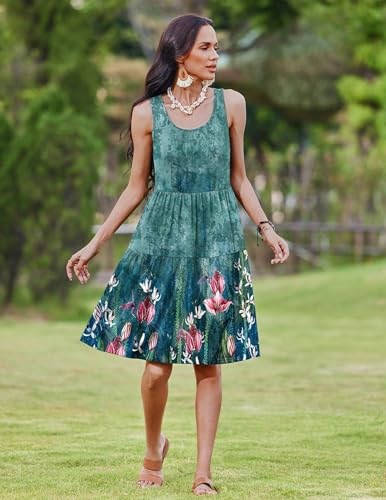 Image of Zeagoo Womens Summer Sundress Boho Floral Casual Tank Dresses with Pockets Sleeveless Tiered Swing A Line Beach Dress