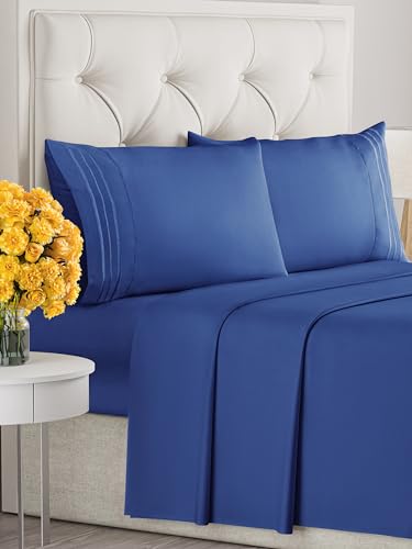 Image of Cal King Size 4 Piece Sheet Set - Ultra Soft & Cooling Sheets - Cobalt Blue