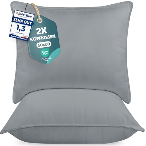 Utopia Bedding KopfKissen (2er Set), 60 x 60 cm Schlafkissen, Atmungsaktiv et Weich Kissen (Grau)