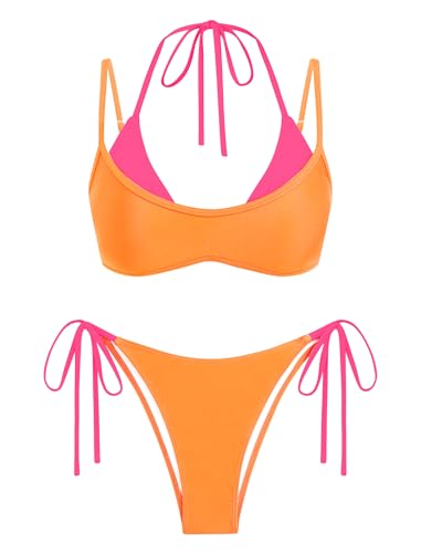 Image of ZAFUL Women's Polka Dot Bikini Set Double Layer Halter Swimsuit Colorblock Side Tie 2 Piece Bathing Suit