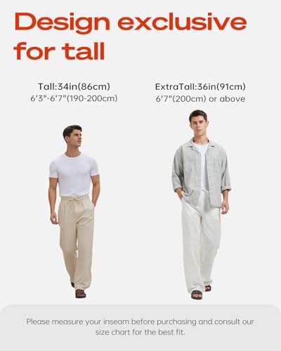 Zylioo 36 Inch Inseam Pants for Men, Loose Fit Mens Lightweight Pants for Summer, Mens Linen Pants Beach Khaki3