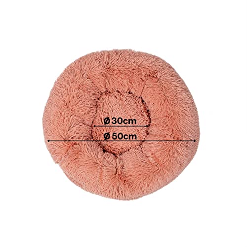 lionto Donutbett für Hunde und Katzen, Flauschiges Hundebett rund für kleine und große Heimtiere, Ø 50 cm, weiches Katzenbett aus kuscheligem Plüsch, Hundekissen mit extra Dicker Füllung, rosa