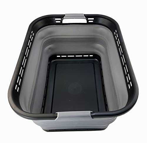 Image of SAMMART 42L (11 Galloons) Collapsible Plastic Laundry Basket - Foldable Pop Up Storage Container /Organizer - Portable Washing Tub - Space Saving Hamper /Basket [BPA Free] (Black /Frost Grey)