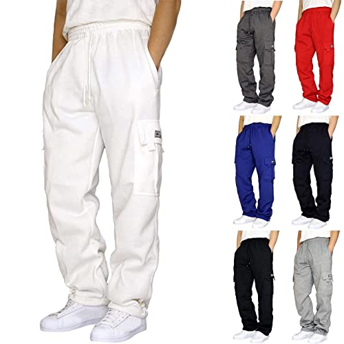 Cargo Pants for Men Solid Color Baggy Track Pants Outdoor Drawstring Waist Jogging Trousers Lounge Yoga Trousers2