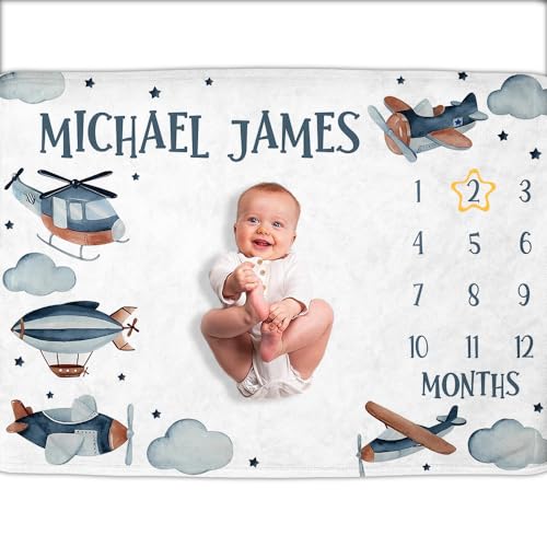 Image of OLIVE OLIVIA Personalized Monthly Baby Milestone Blanket, Baby Months Blanket, Perfect Custom Newborn Gifts,50 inchx60 inch