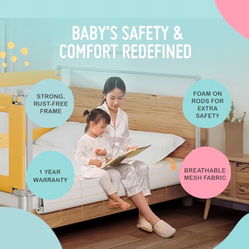 Image of SAFE-O-KID 2 Side Bed Rails (6 Ft /182 cm) with 1-Year Warranty | Bed Railing for Baby Safety |Adjustable Height & Portable | Bed Protector for Baby Falling - Yellow