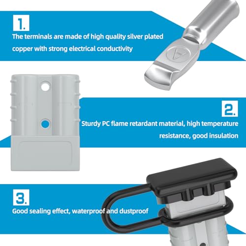 Muelnmey 120 Amp Battery Quick Connect/Disconnect Connector Kit, 2-6 Gauge 600V with Mounting Bracket Waterproof Cap for Cars, Winches, Trailer(4 Pack) - Gray by Muelnmey - Used condition - Image 3