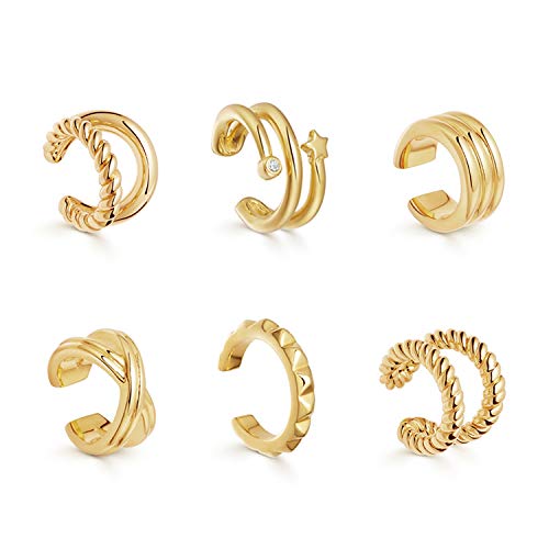 Sloong 6pcs Sparkling Ear Cuff Gold Dainty Helix Earrings Huggie Stud for women Earring Set | Clip On Cartilage