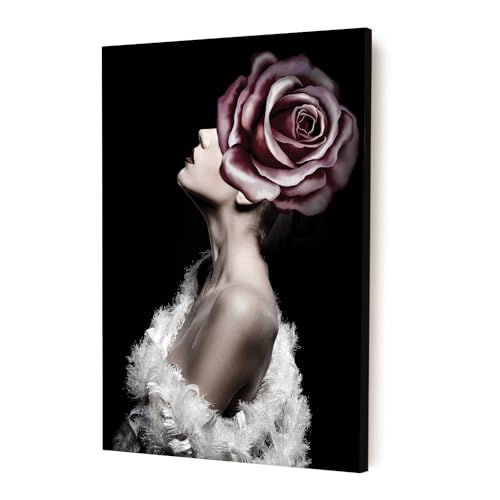 Image of PAINTINGMANTRA Stretched Modern Canvas Wall Art Painting, Red Rose Women Flower Artwork for Living Room, Home, Bedroom, Office Decoration (Set of 1, 16x22 Inch)