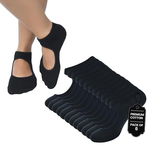 Image of BALENZIA Grip Pilates Socks for Women | Non Slip Yoga Socks | Pack of 6 | Anti-Skid for Dance, Ballet, Hospital Use