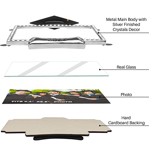 Graduation 4X6 Picture Frame Class Of 2023 Keepsake Photo Frames Black Silver Metal Bachelor Cap Shape Picture Frames Shadow Box With Tassel Tabletop Display (Fit 4.4X6.5Max Photos) Gift For High School Master Phd University Graduate #TOP4
