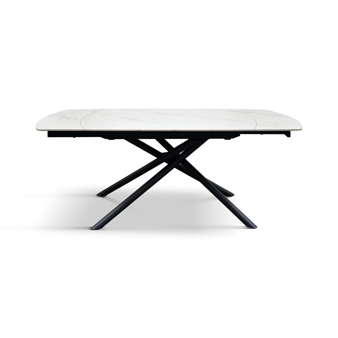 PAZZO DESIGN table extensible pivotante Achille, plateau en céramique blanc statuaire, pieds en métal noir, 120 x 88 x 76 cm - id_2206