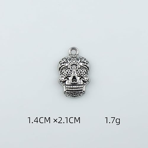 Miniatura 2 de 50 dijes de flores de calavera gótica, colgantes de esqueleto de aleación de Halloween, dijes de calavera de metal vintage tibetano, para hacer