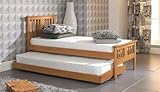 Elegant Oak 3ft Single Day Wooden Guest Bed Including Trundle Slide Pull Out (Oak)