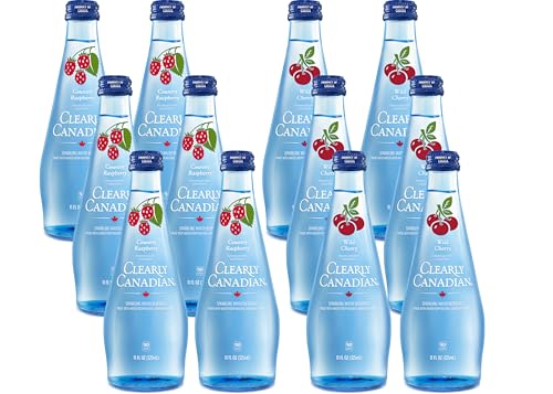 Image of Clearly Canadian Sparkling Flavored Water, 11 oz Glass Bottles - Variety of Refreshing Flavors, Premium Carbonated Beverage, Available in 12-Pack and 24-Pack Options (12 Pack, Raspberry /Cherry)
