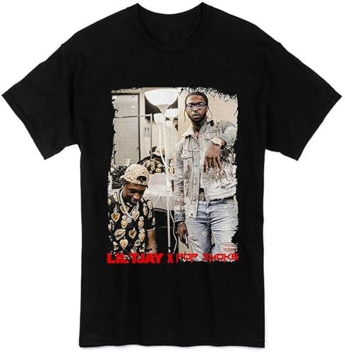 FRDE265wdx Bonwe Lil TJAY X Pop Smoke Hiphop Short Sleeve T-Shirt Black L