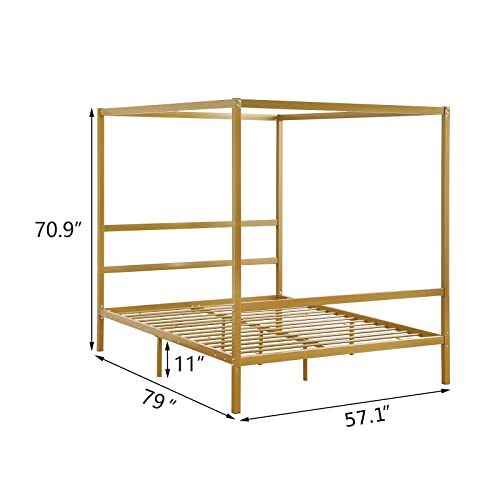 Vingli Gold Canopy Bed Frame Full Size With Headboard, Gold Bed Frame Full 4 Poster Bed Frame With 11 Inch Under Bed Storage #TOP6
